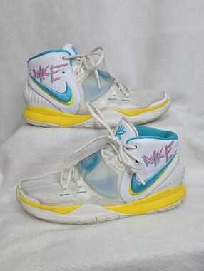 Nike Kids Kyrie 6 90  High-Top Basketball  Sneakers - White/Yellow/Teal/Pink